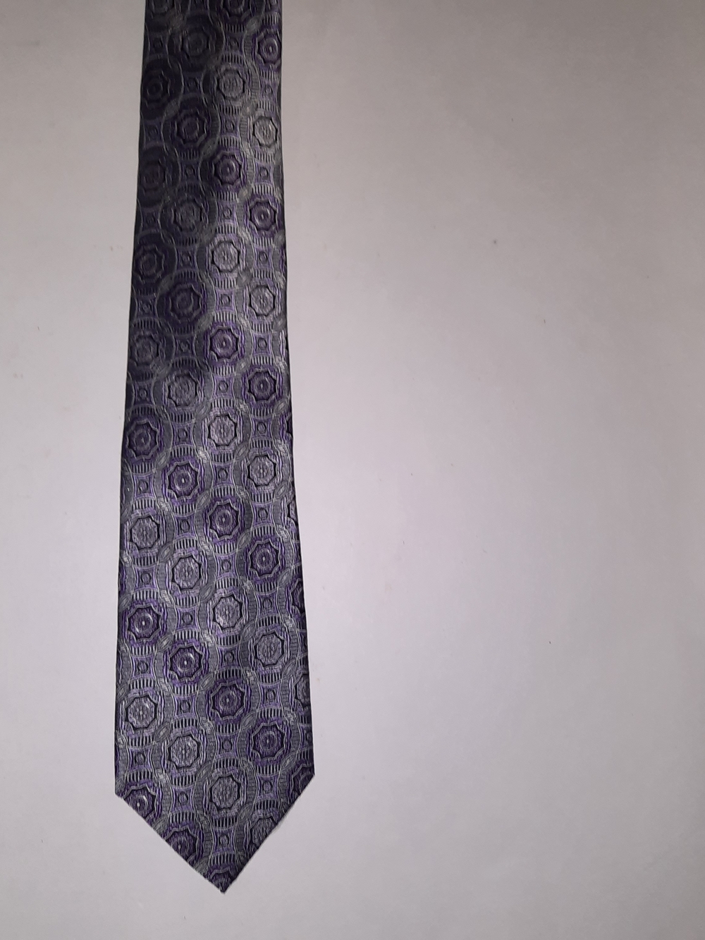 Pronto Uomo Couture Men's Silk Tie Purple Gray Geometric Medallion Jacquard